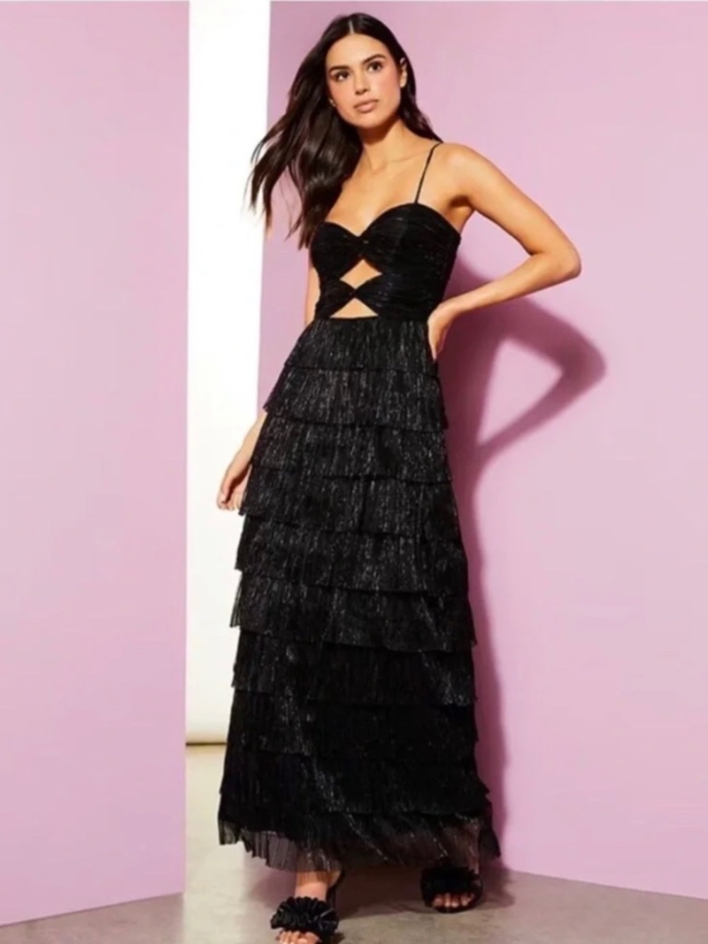 Gianni Bini Black Metallic Cutout Maxi Dress